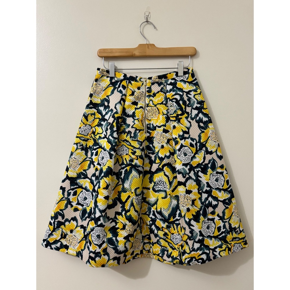 Yellow Floral Jacquard Skater Skirt Womens 6 Cottagecore Fit Flare Spring Retro - Picture 4 of 6